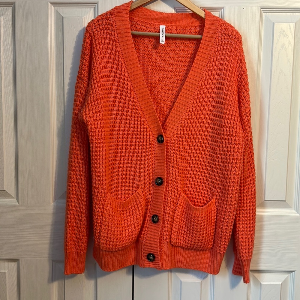 Zenana Premium Orange Waffle Style Cardigan